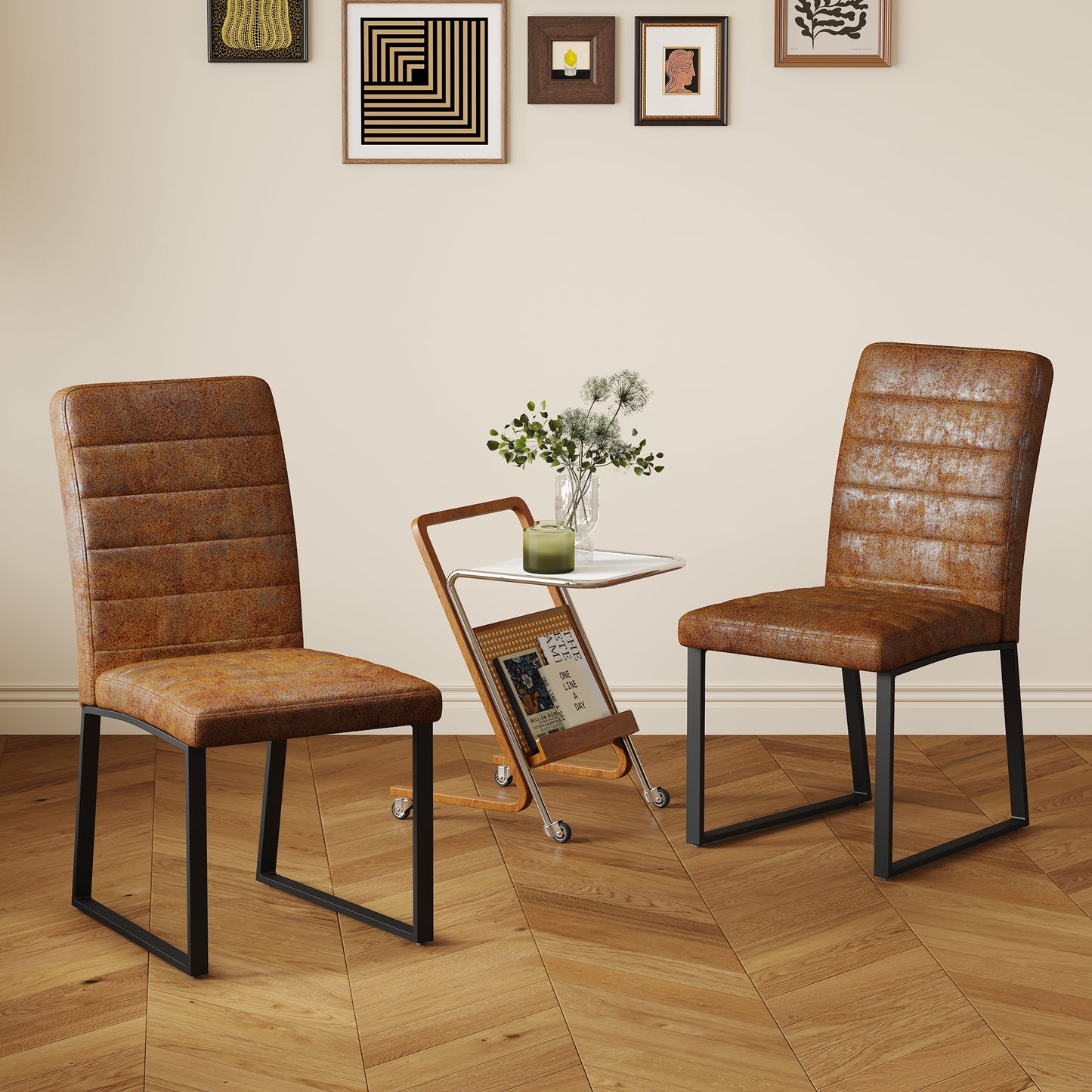 2-Pack - Premium PU Office Dining Chairs With High-density Foam, Sturdy Iron Legs  Electroplate Spray Paint , Multiple Colors. Easy Assembly