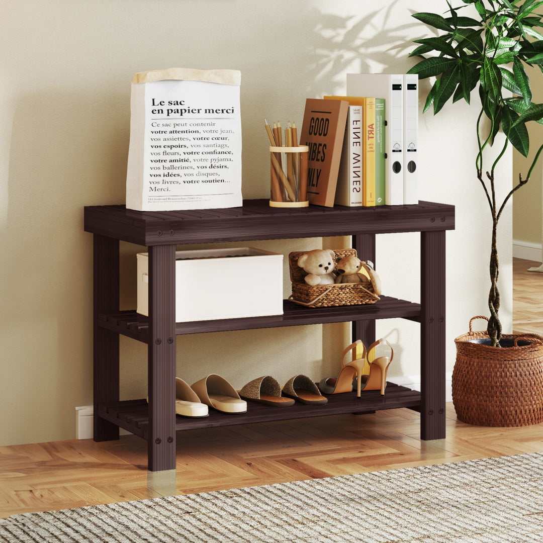 Three-tier Shoe Rack Bench, Bamboo Entrance Storage Organizer, Front Door Entrance Shoe Rack