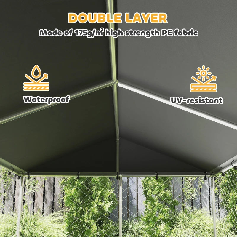 PawHut Dog Kennel Outdoor Dog Run Waterproof UV-Resist Cover Lockable Door Adjustable Bowls 20 X 7.5 X 5ft