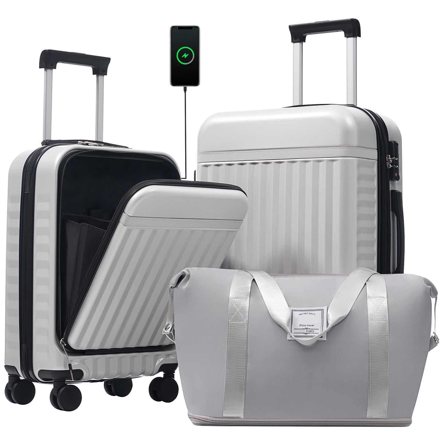 Front Opening Luggage Set 3 Piece, Hardside Carry On Suitcase With USB Port, Expandable Luggage With Handle Bag Spinner Wheels TSA Lock