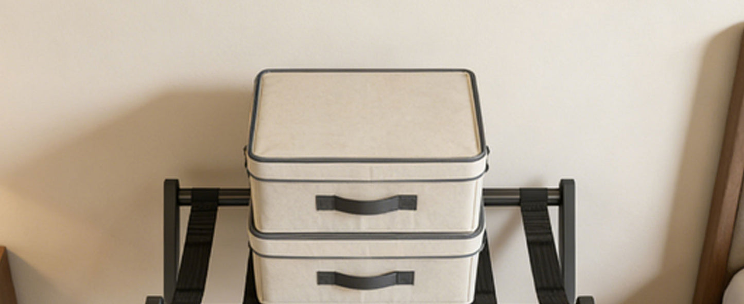 Luggage Rack Foldable Thickened Bamboo Suitcase Stand With Storage Shelf For Hotel Bedroom Guest Room