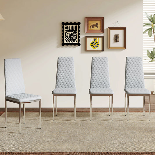 Modern Style Dining Chairs Set Of 4 In Light Gray, Essential For Minimalist Homes.Meeting Family Dining Needs,PU Material Seat,Silver Metal Legs,Blending Into Various Home Environments.W1151107274