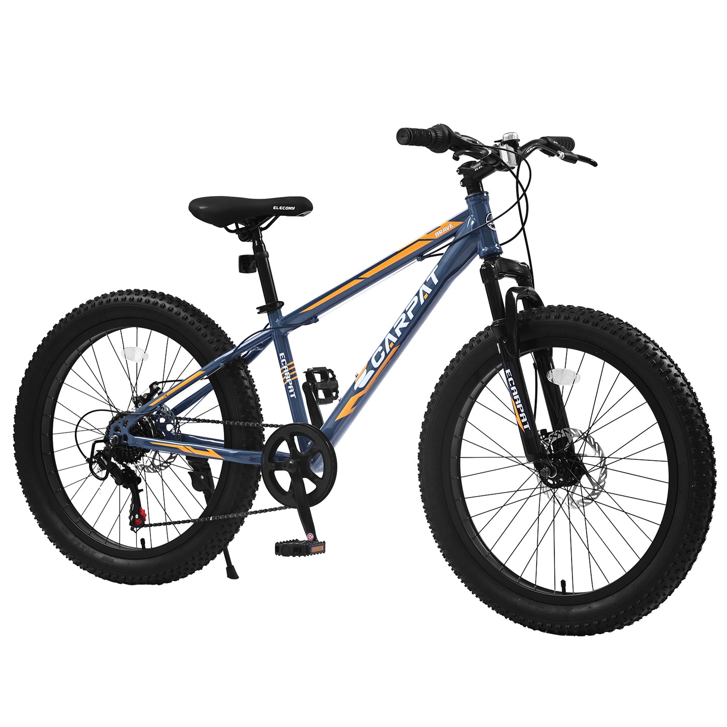 S24109 Elecony 24 Inch Fat Tire Bike Adult&Youth Full Shimano 7 Speeds Mountain Bike, Dual Disc Brake, High-Carbon Steel Frame, Front Suspension, Mountain Trail Bike, Urban Commuter City Bicycle