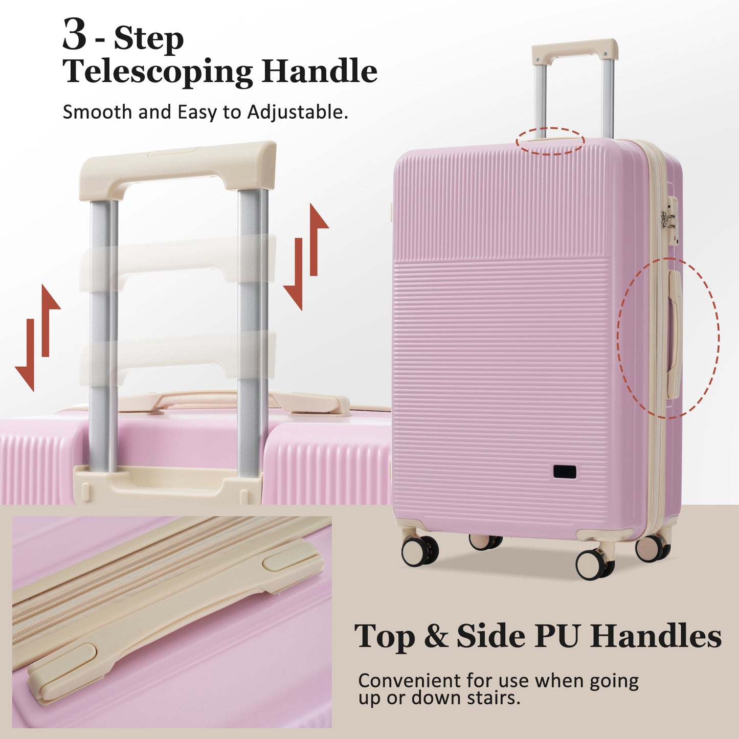 Luggage Sets 5 Piece With Half-opening, Hardside Carry On Suitcase Set With Double Spinner Wheel, Lightweight Travel Luggage With USB Port,TSA Locks
