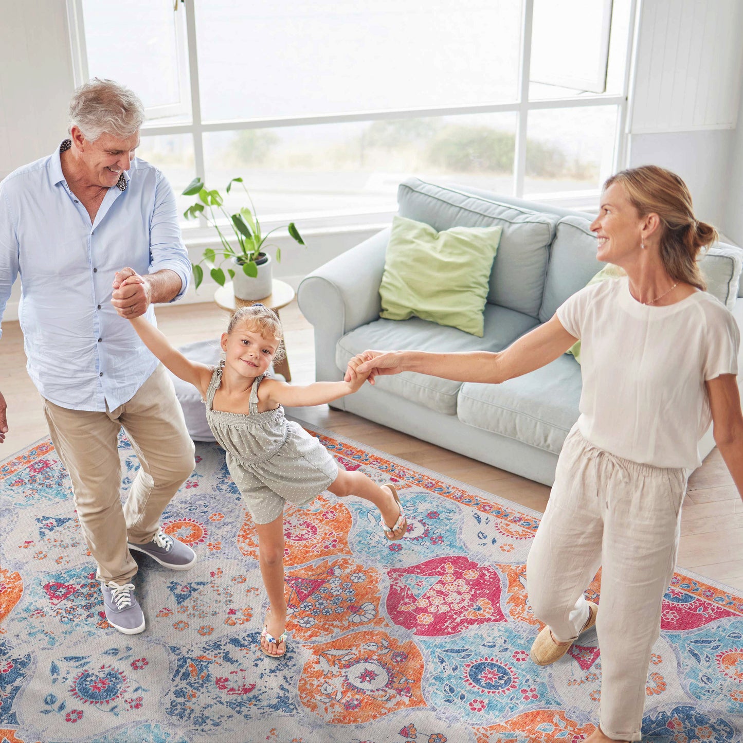 MAVAL Cream Washable Rug 5x8 Area Rug  Cream, 5' X 8'
