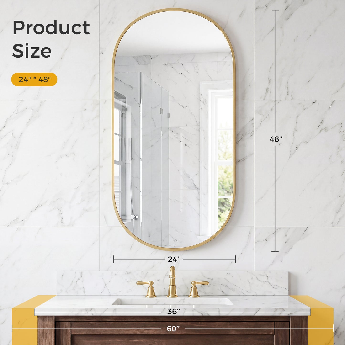 Bathroom Mirror, Oval Wall Mirror, With Rust-proof Metal Frame And Tempered Glass