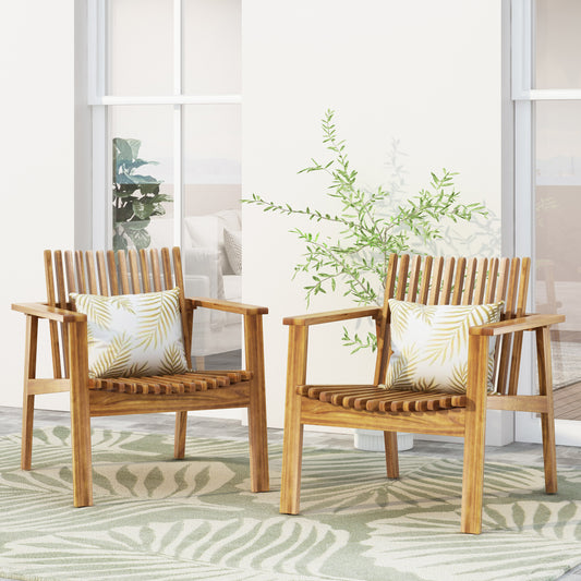 Outdoor Acacia Wood Slatted Club Chairs, Set Of 2, Teak Finish, Acacia Wood, 30D X 28W X 30.75H