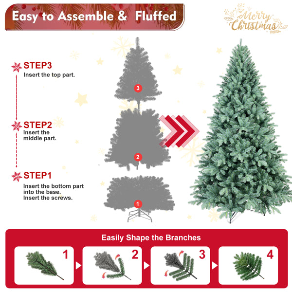 Artificial 6ft Blue Green Tint Christmas Tree With 1390 PE PVC Mixed Branch Tips, Memory Wire Iron Wire, Hinged Premium & Foldable Base For Indoor Holiday Decorating