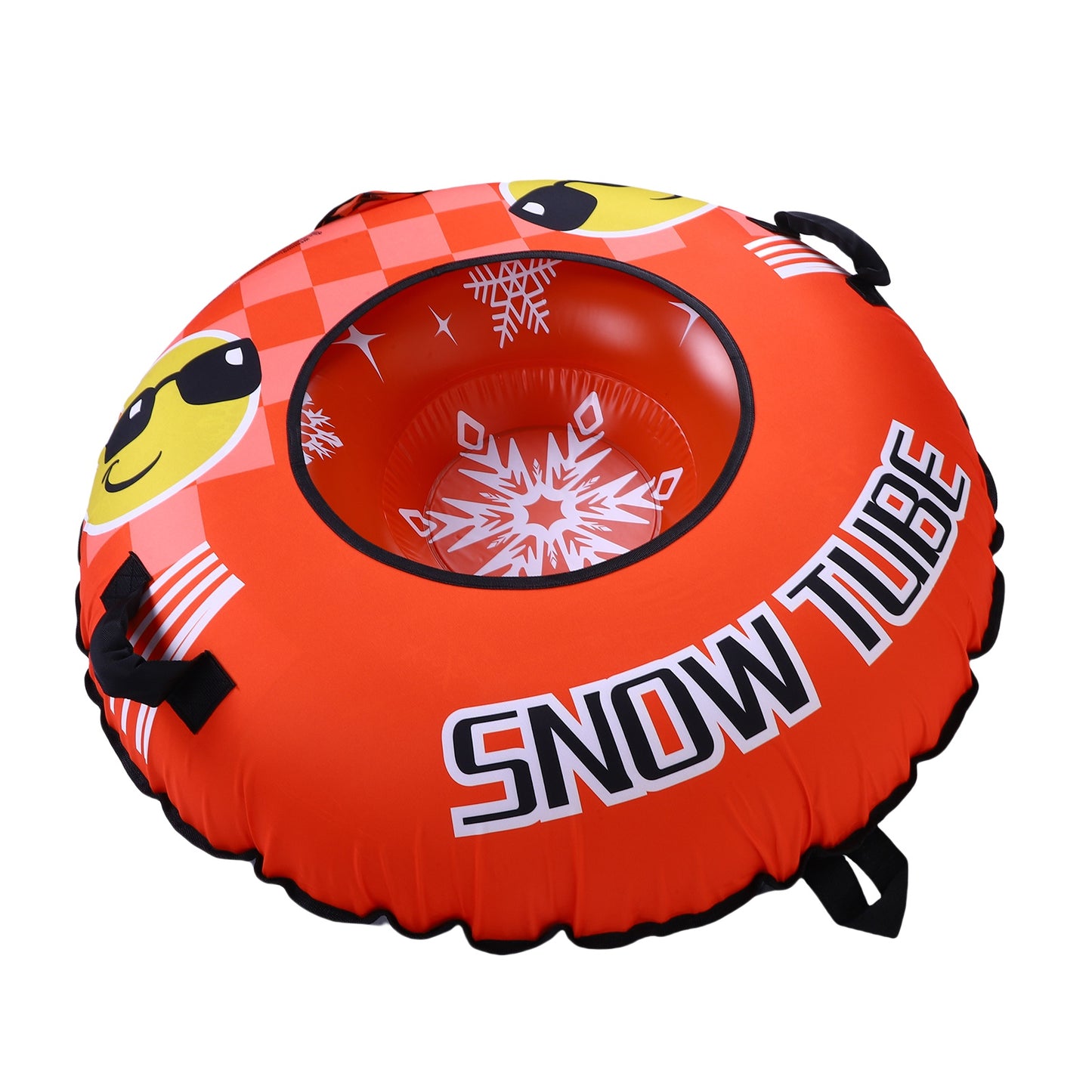 43.3 Inch Snow Tube PVC Cold Proof Inflatable Snow Sled Ski Ring Winter Toy With 2 Handles And Towable Strap For Outdoor Sledding Orange