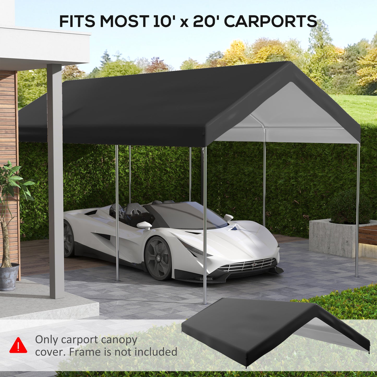 20' X 10' Carport Replacement Canopy For Model 84C-207WT Or 84C-386V00WT With Ball Bungee Cords, Gray (Only Cover)