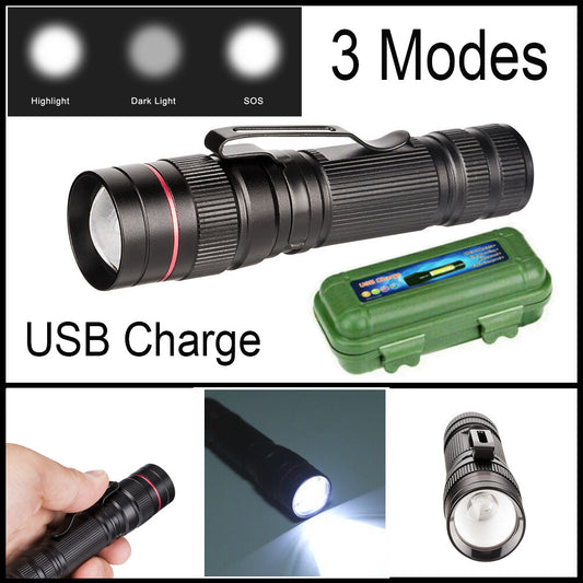 LED Flashlight USB Rechargeable Tactical Zoom Torch Powerful Mini Pen Light Work Light For Camping