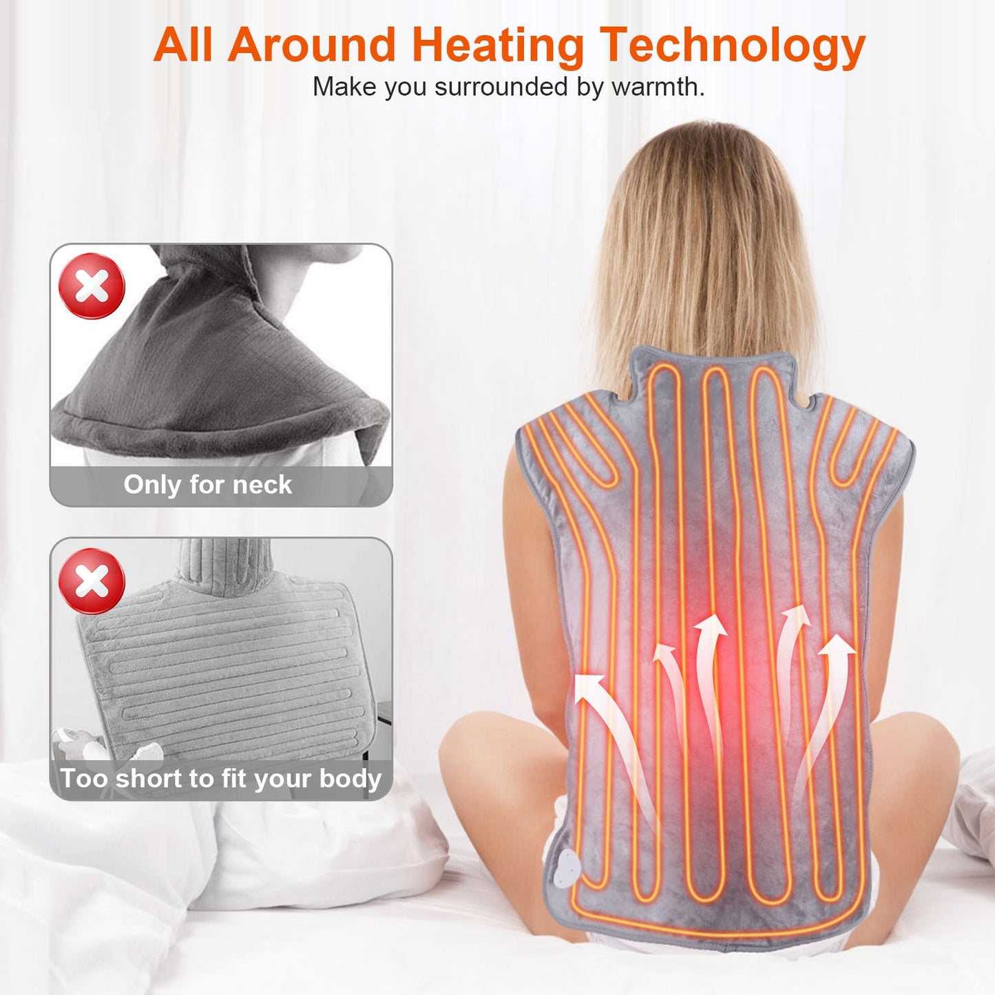 1Pc 36.6x22in Electric Heating Wrap For Neck Shoulder Fast Heating Pad Mat Heated Neck Wrap For Back Pain Relief With 6 Temperature Settings 4 Timer Modes Machine Washable For Valentines Day Gift