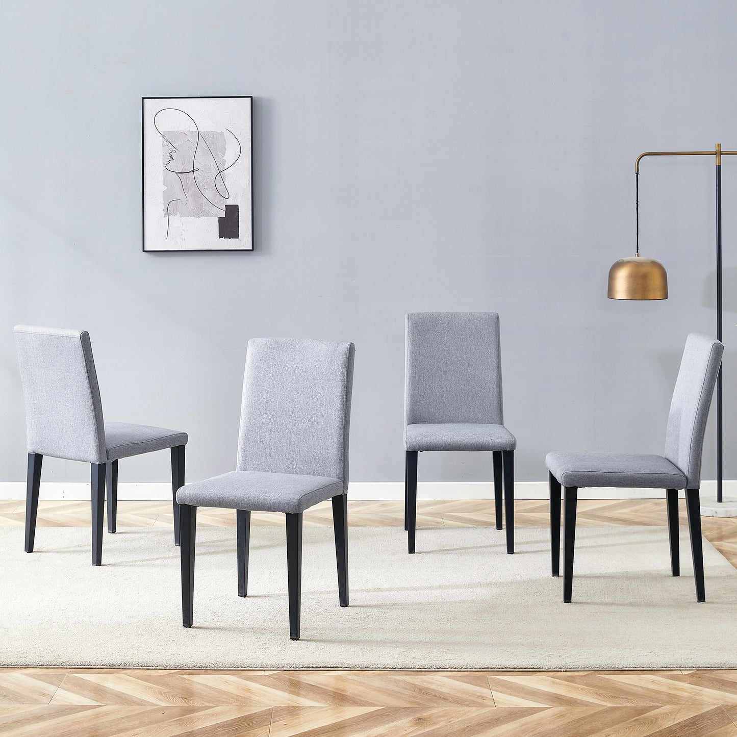 Four Light Gray Linen-Cotton Dining Chairs, Simple And Versatile, Comfortable And Accompanied. Exquisite And Versatile Dining Chairs Unlock A Comfortable New Experience.  Set Of 4