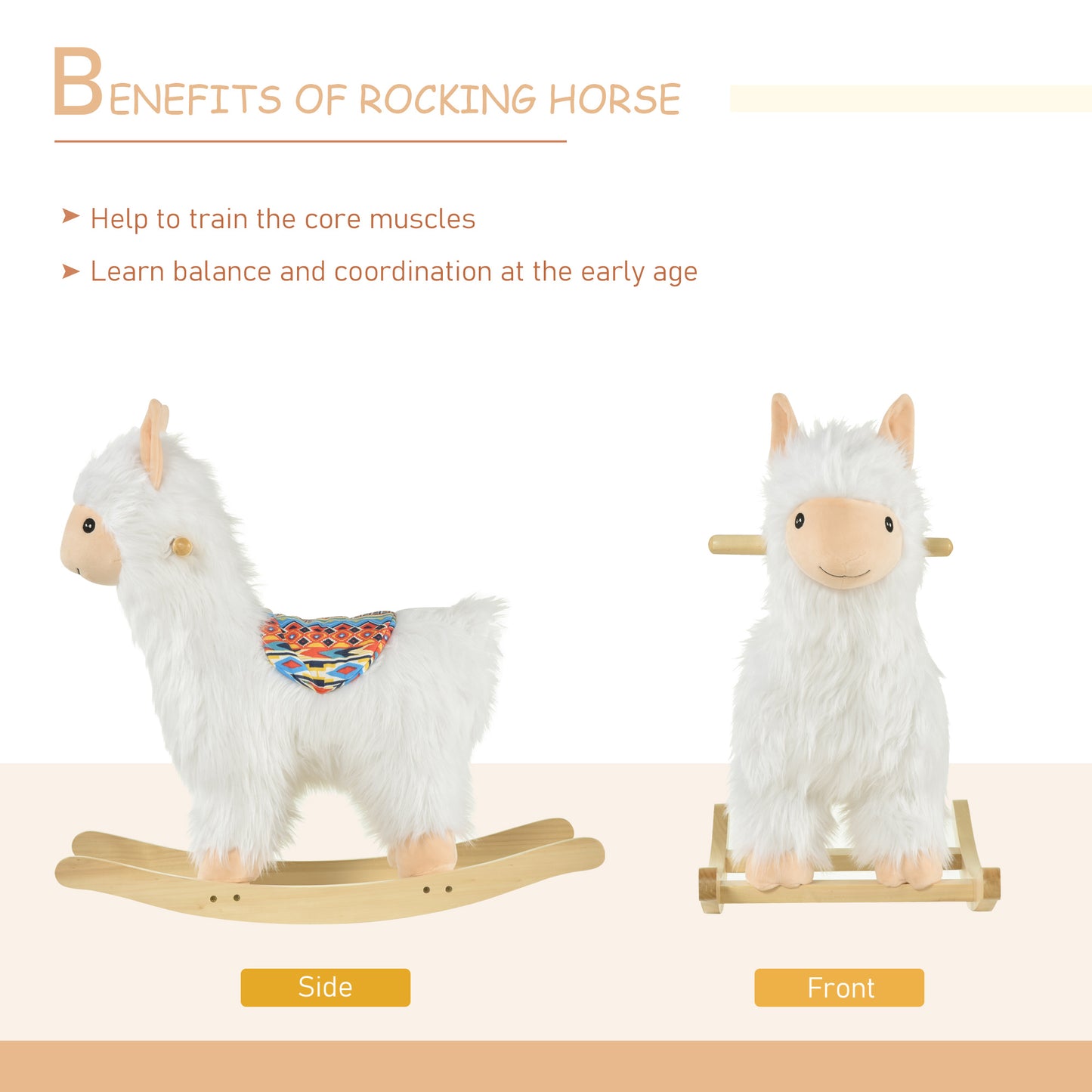 Kids Ride-On Rocking Horse Toy Llama Style Rocker Soft Plush Fabric For Children 3+ Years