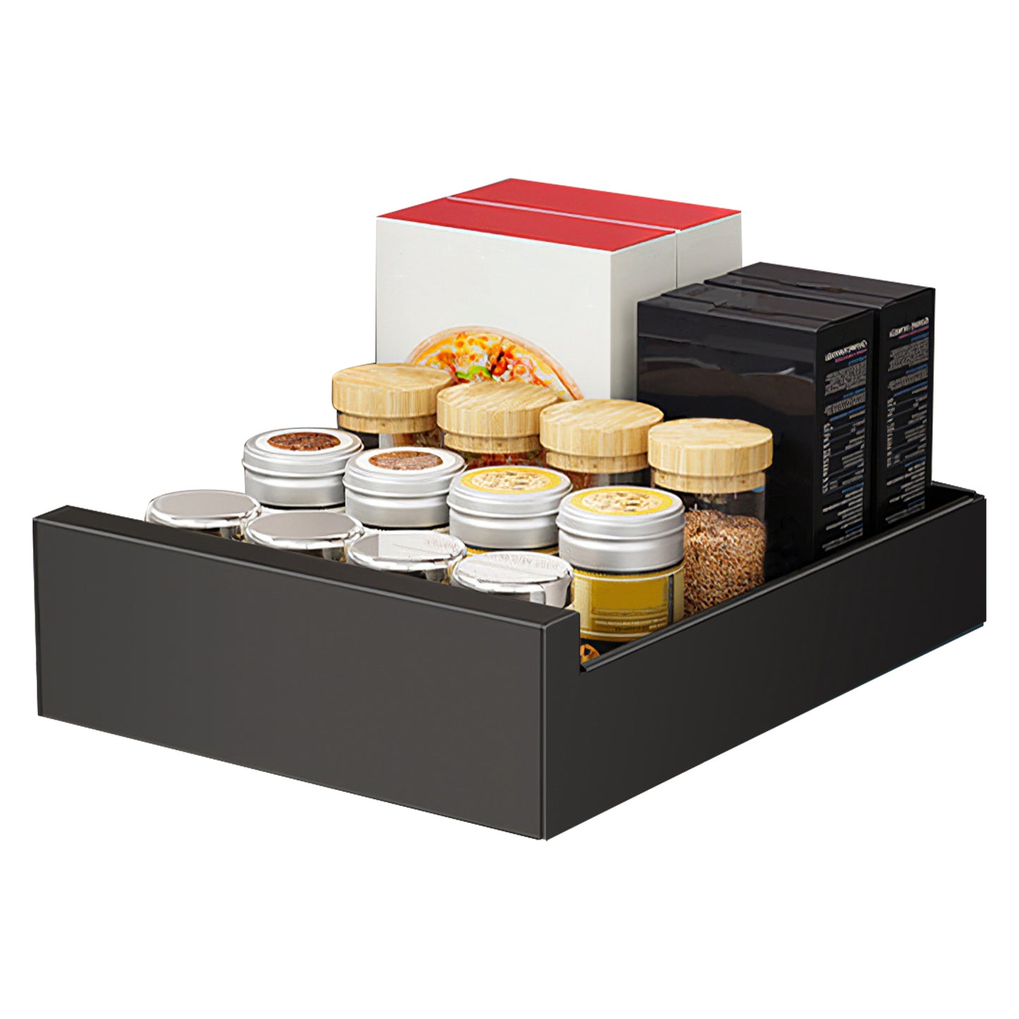 1Pc Pull Out Cabinet Organizer Carbon Steel Slide Out Drawer Storage Smooth Quiet Slide Rails For Kitchen Bathroom Living Room Black 11.81x16.92x2.75inch