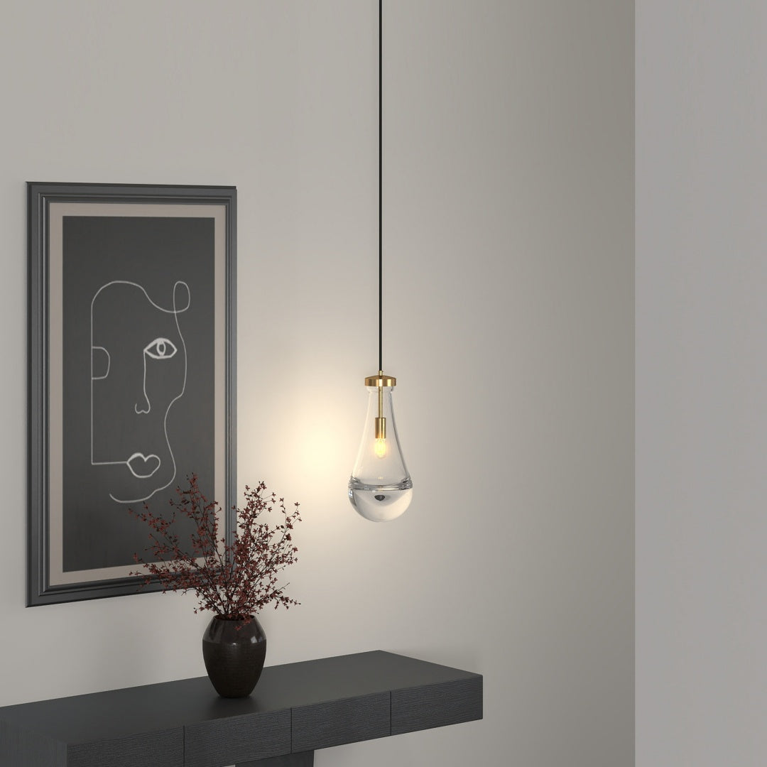 Modern Raindrop Pendant Lights, Pendant Lights For Kitchen Island, Brass Rod Dining Room Light Fixture, Clear Solid Raindrop Chandelier, Chandelier For Living Room Hallway,Not Including Bulb