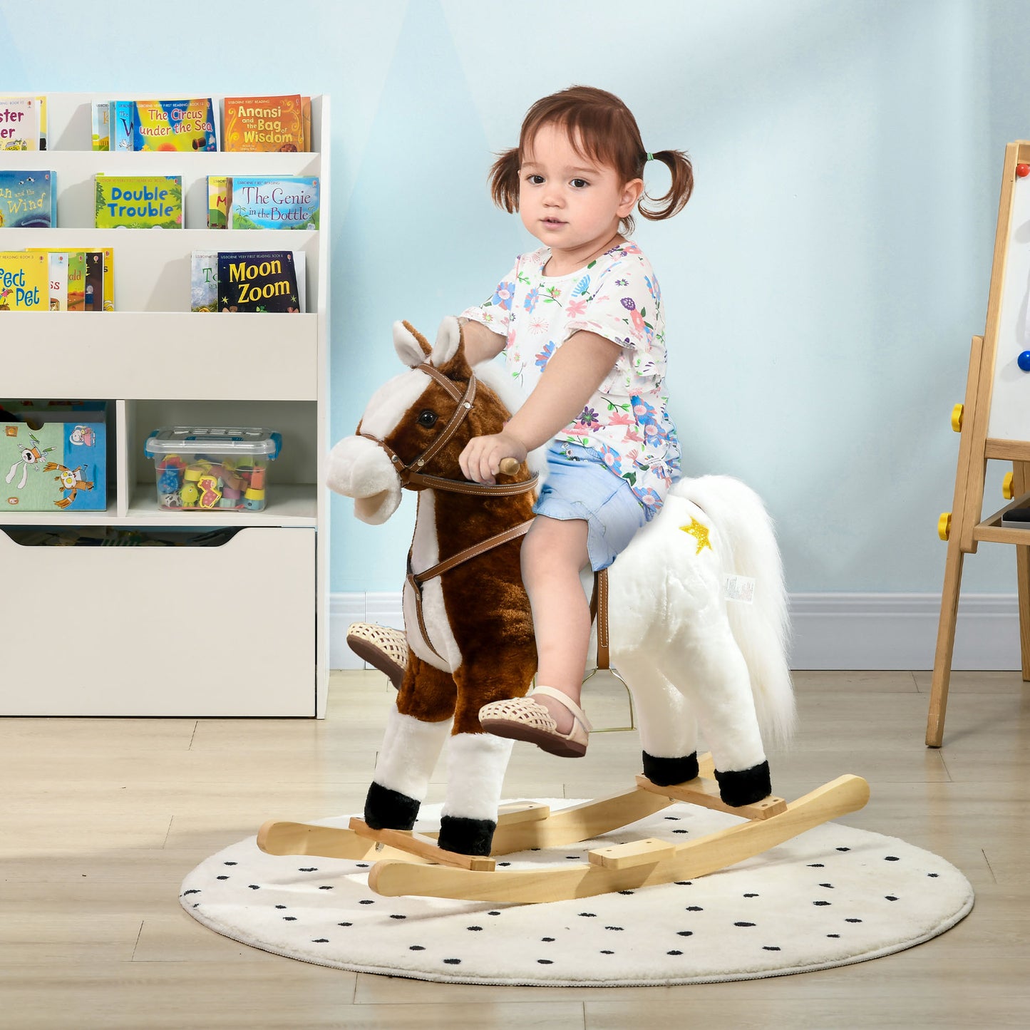 Rocking Horse With Sound, Ride On Horse With Saddle, Toddler Rocker, Gift For 3-8 Year Old, Brown