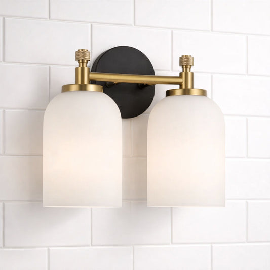 Vortex Traditional Style Two Lights Vanity Over Bathroom Mirror Wall Sconce With White Frosted Glass 12.25  W X 10.125  H X 5.5  E
