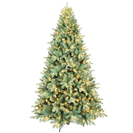 Artificial 7.5ft Blue Green Tint Christmas Tree With 2148 PE PVC Mixed Branch Tips, Memory Wire Iron Wire, Hinged Premium & Foldable Base For Indoor Holiday Decorating