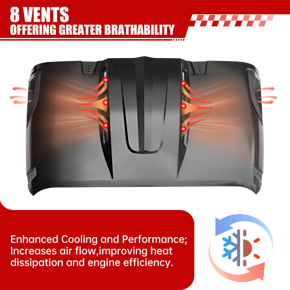 The Avenger Style Replacement Hood Compatible With 2007-2017  Wrangler JK JKU Unlimited Rubicon Black