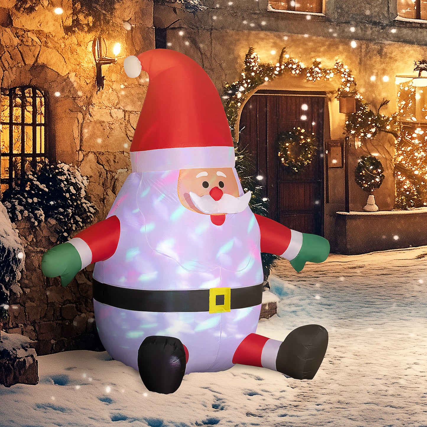 6' Blow-Up Outdoor Yard Display, Inflatable Christmas Santa Claus With Rotating Magic Ball Light For Garden Party