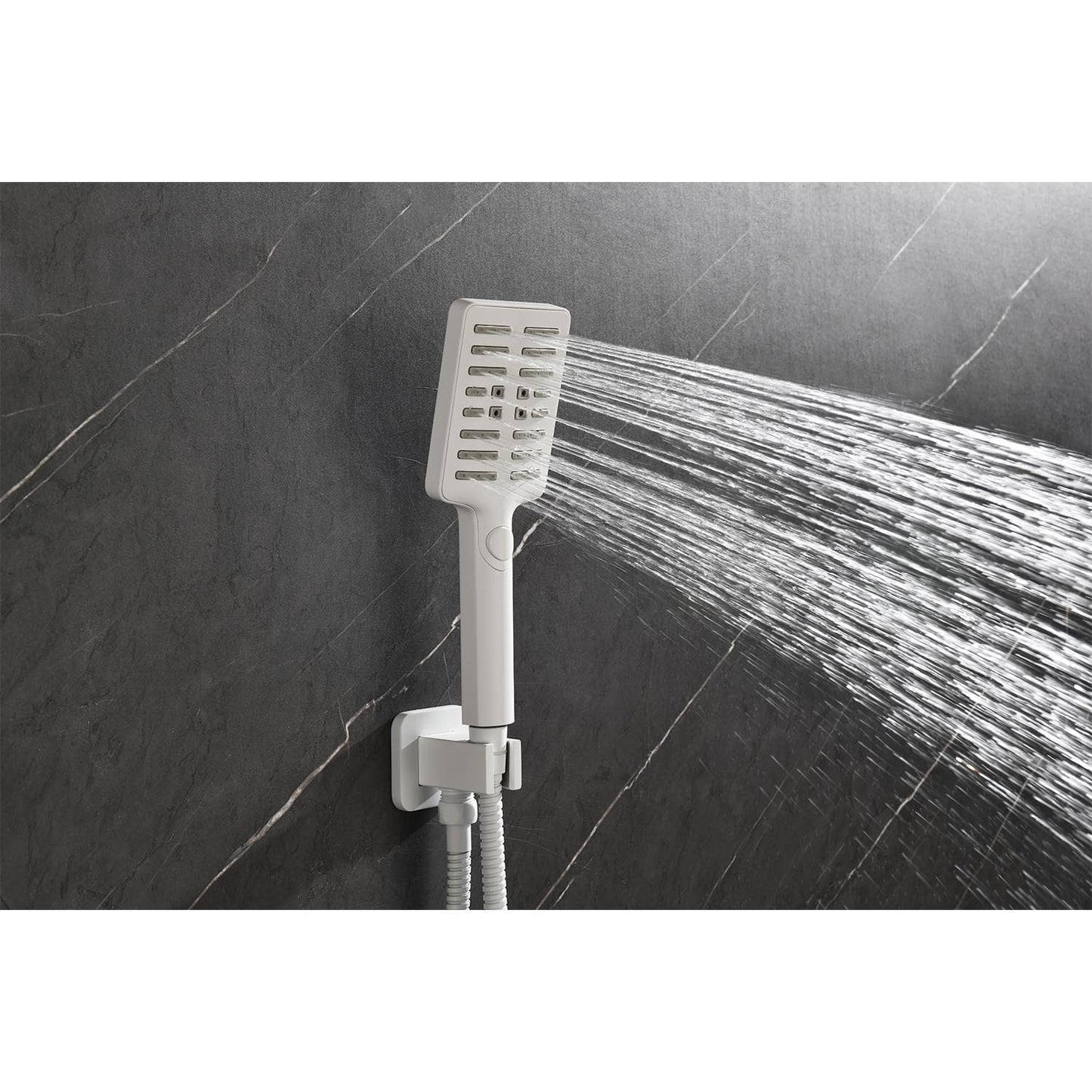 Shower System With Shower Head, Hand Shower, Slide Bar, Bodysprays, Shower Arm, Hose, Valve Trim, And Lever Handles