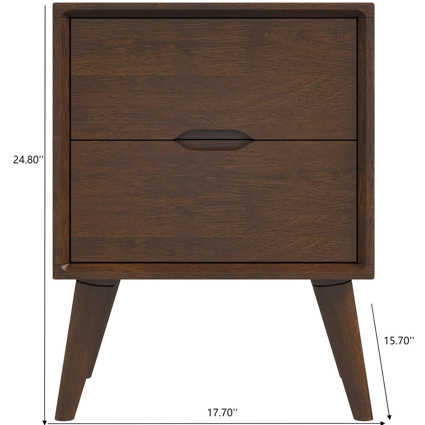 Alexandra Mid-Century Modern Night Stand With 2 Drawers In Walnut Brown Solid Wood 24.8  H X 17.7  W X 15.7  D