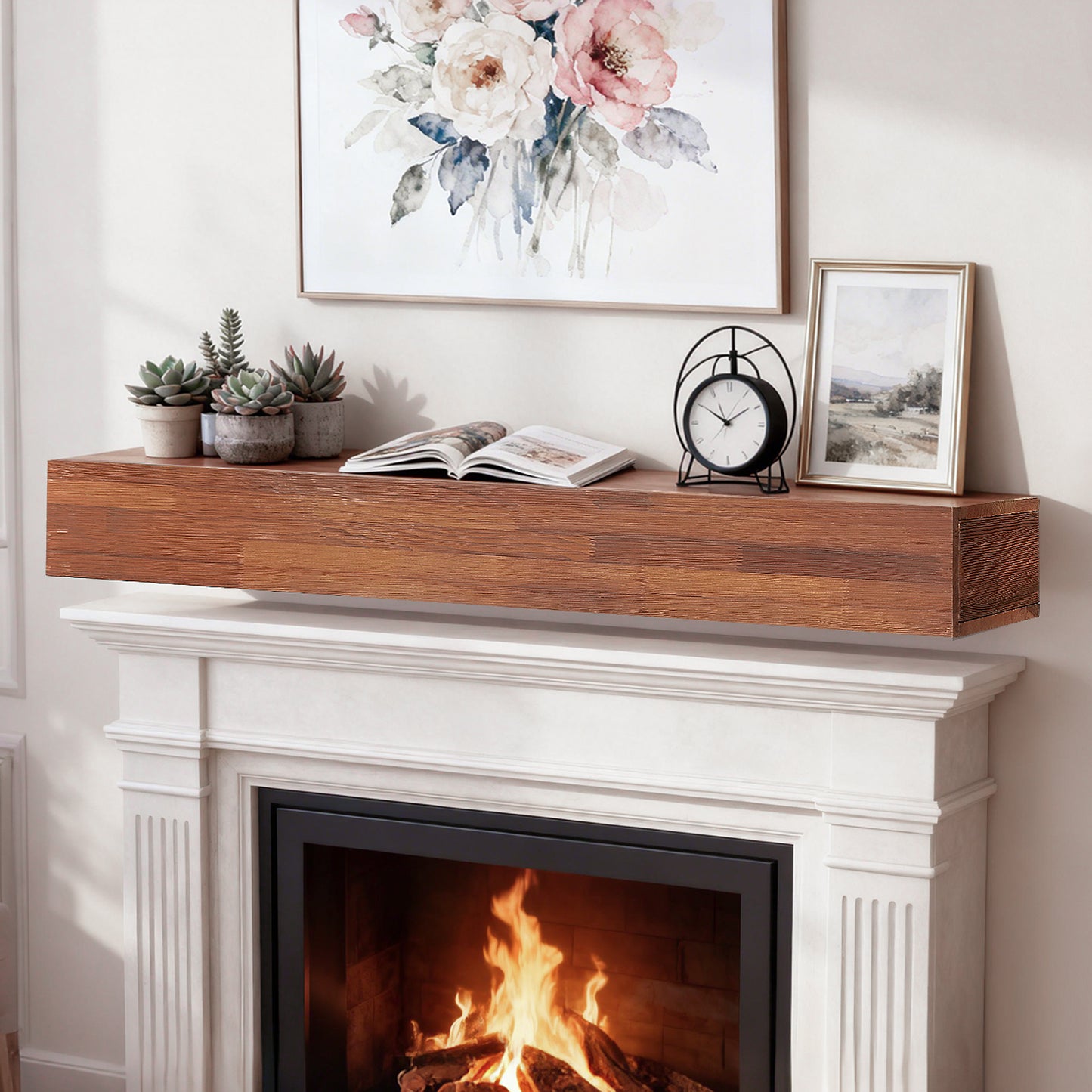 72  Rustic Wood Fireplace Mantel,Wall-Mounted & Floating Shelf For Home Decor