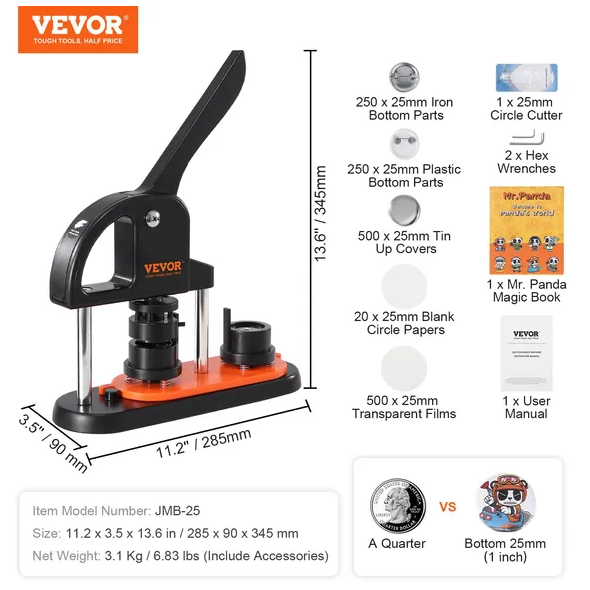 Button Maker Machine, 0.98 Inch 25mm Pin Maker With 500pcs Button Parts, Button Maker With Panda Magic Book, Ergonomic Arc Handle Punch Press Kit, For Children DIY Gifts And Christmas