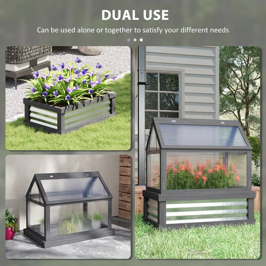 Outsunny Raised Garden Flower Bed Kit With Greenhouse, Wooden Cold Frame Planter