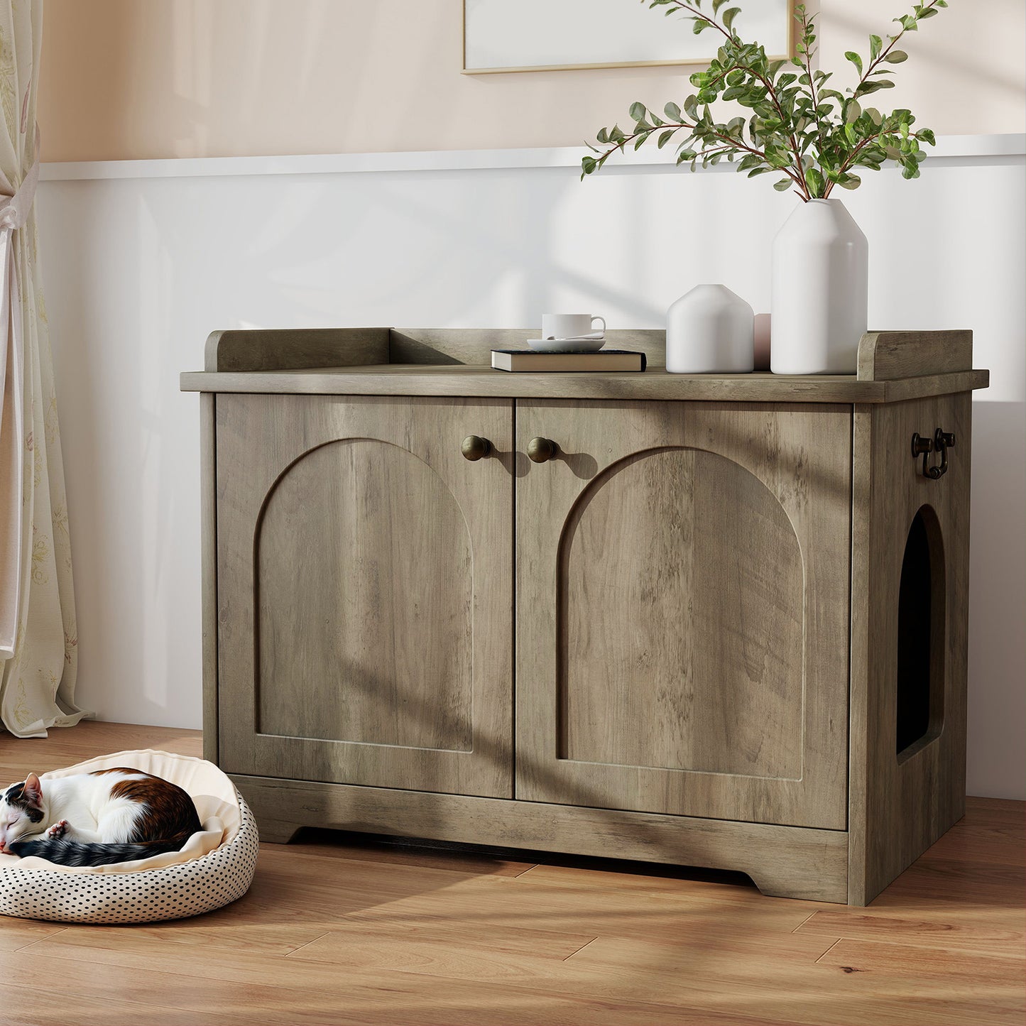 Cat Litter Box Enclosure Furniture With Scratching Pad Wooden Cat Washroom Pet House 31.5x22.05x19.69in