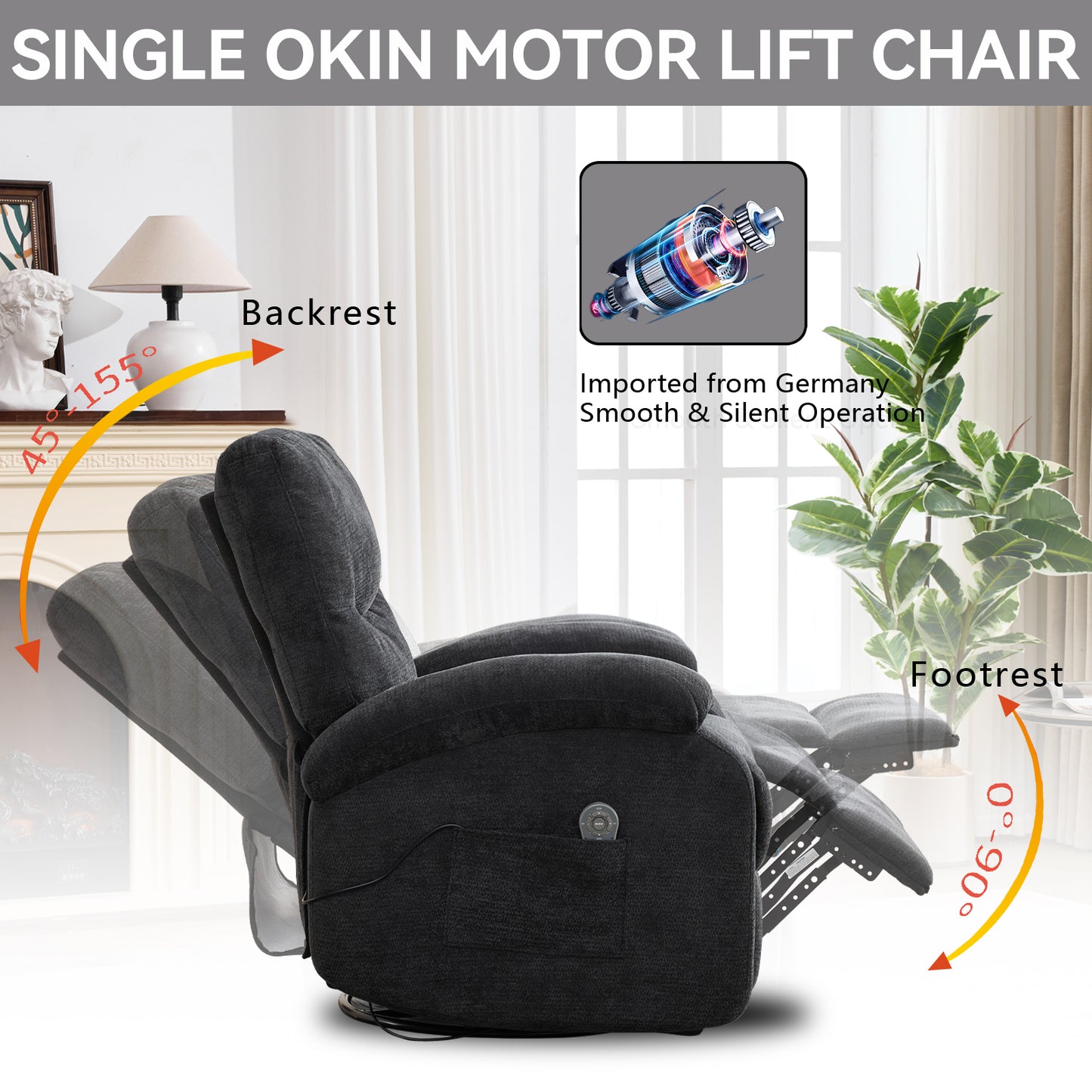 Hot Massage Manual Lounge Chair, With Rocker Arms And Rotating Fabric, With Cup Bucket, For Living Room, Black