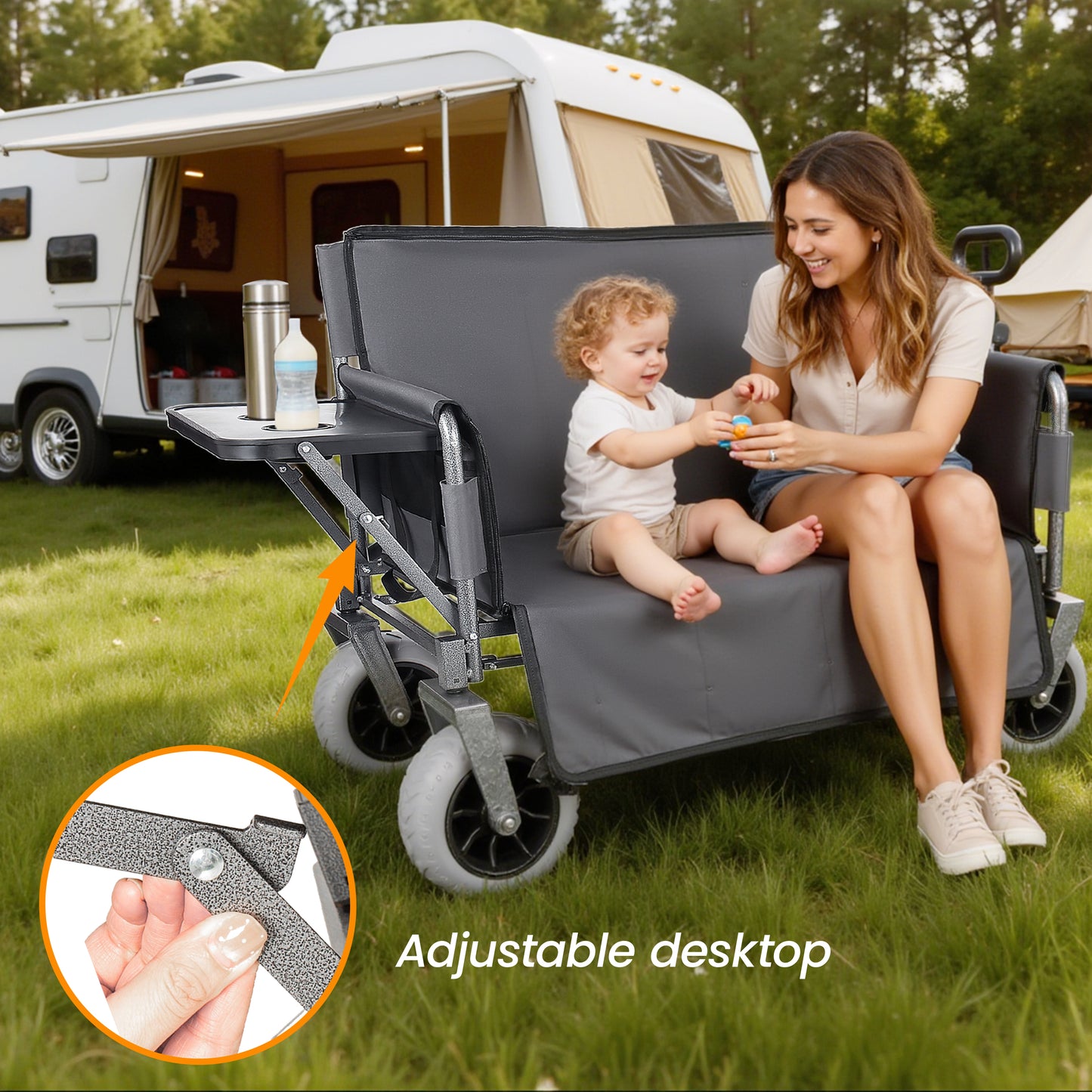 3- In- 1 Collapsible Wagon Converts To Bench Convertible Folding Wagon Cart With Rear- Mounted Folding Tabletop  500lbs Heavy- Duty  180L Capacity For Camping  Beach  Garden  Fishing- Gray