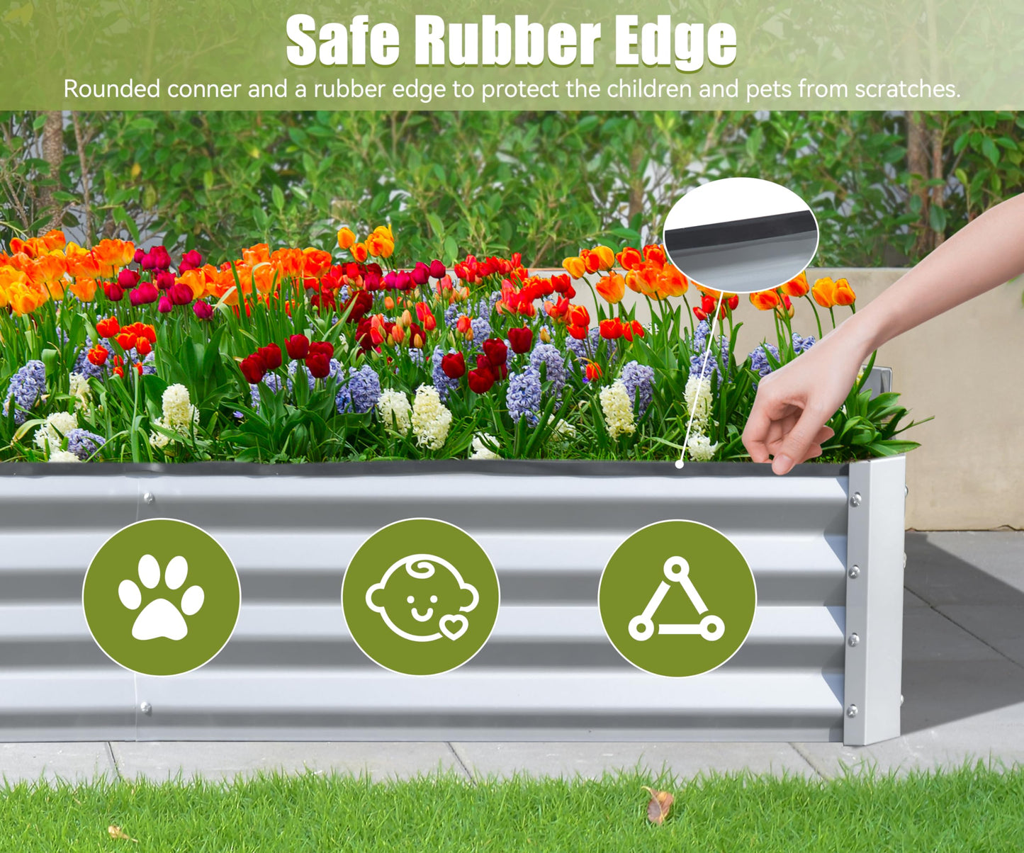 8x4x1 Ft Galvanized Raised Garden Bed, Outdoor Planter Garden Boxes Large Metal Planter Box For Gardening Vegetables Fruits Flowers, Silver