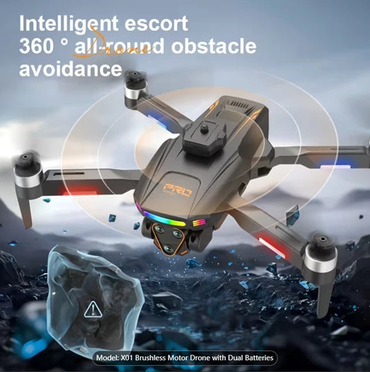 2026 New Foldable Quadcopter Drone X01 Features: 4.5-inch Independent Display Screen Triple Cameras USB Charging Remote Controller Motorized Adjustable Camera Real-time Screen Image Transmission 360°