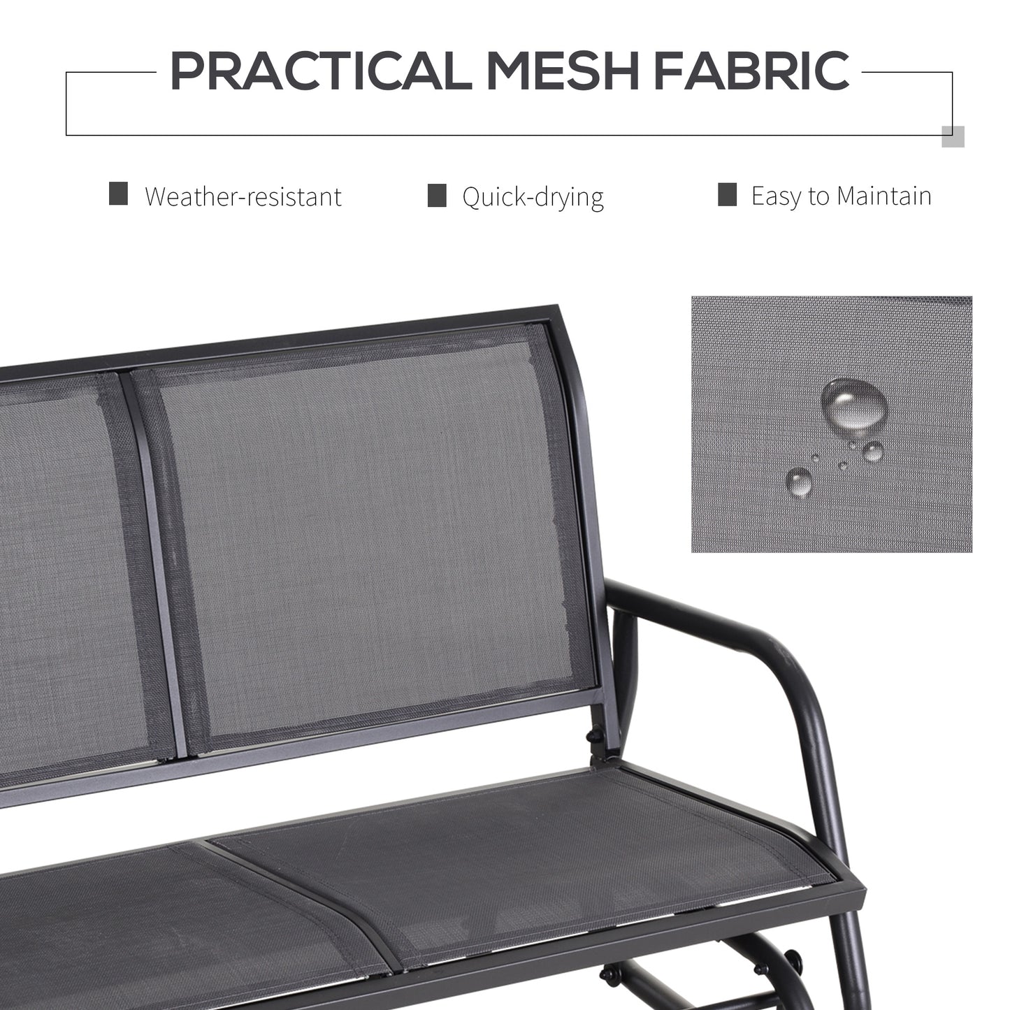 2-Person Outdoor Glider Bench Patio Double Swing Rocking Chair Loveseat W/Power Coated Steel Frame For Backyard Garden Porch, Grey