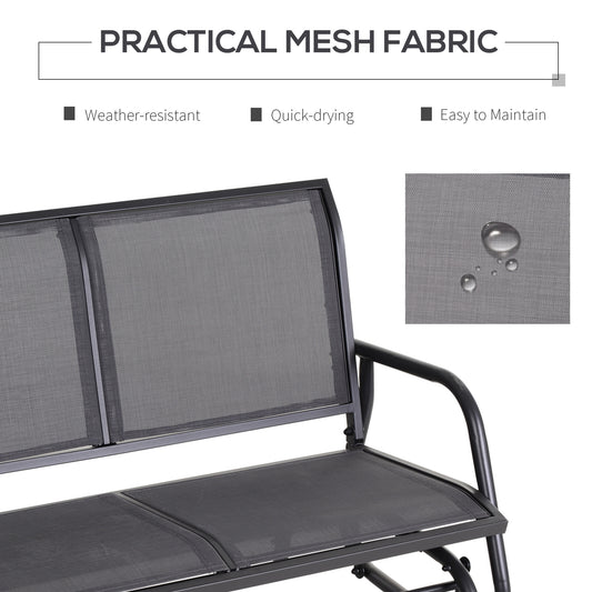 2-Person Outdoor Glider Bench Patio Double Swing Rocking Chair Loveseat W/Power Coated Steel Frame For Backyard Garden Porch, Grey