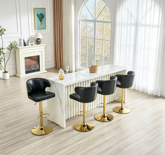 Modern Rotating Adjustable Bar Chair, PU Leather Belt Backrest Swivel Chair, Suitable For Kitchen Bar Counter And Dining Room, Adjustable Height, Capable Of Bearing 300 Pounds  Black -4 Pieces