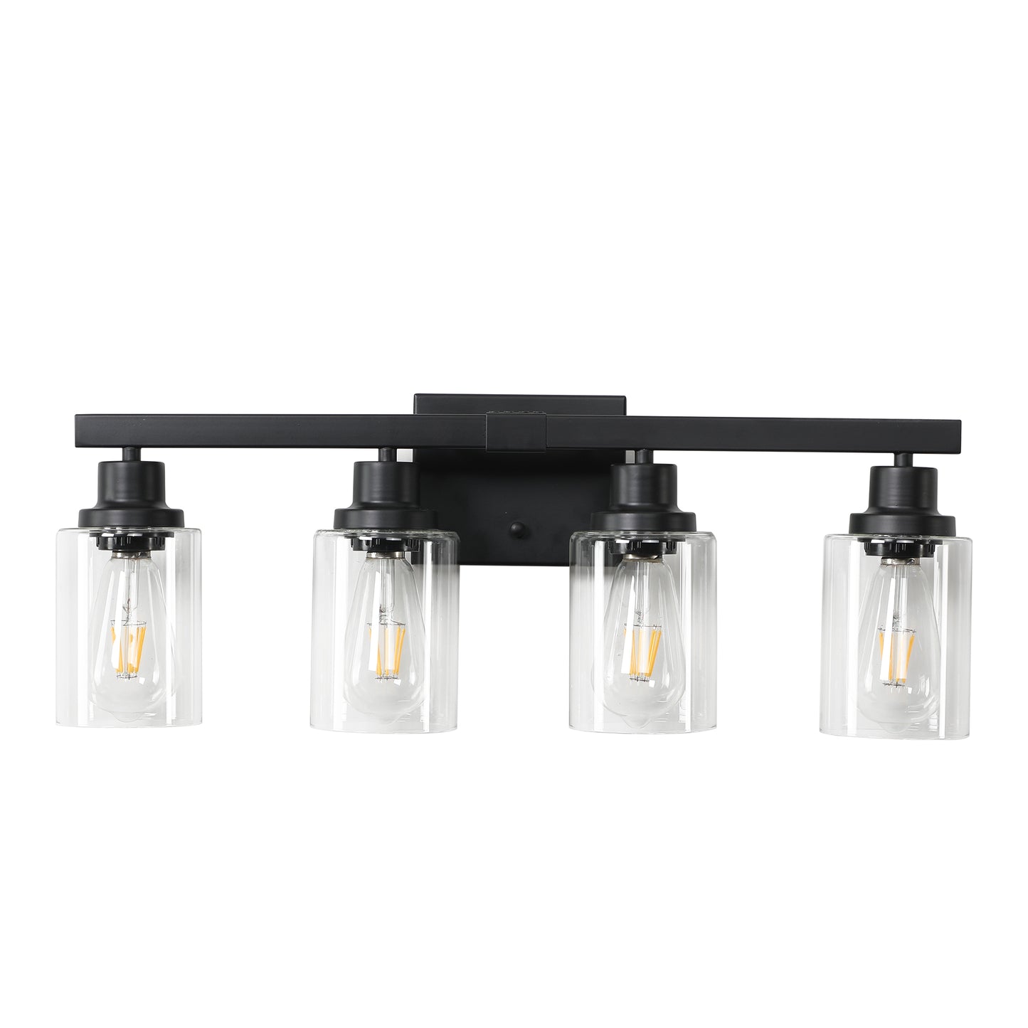 24 Modern Black 4-Light Bathroom Vanity Light Fixture, Industrial Wall Sconce With Clear Glass Shades For Mirror, Bathroom, Bedroom, And Hallway No Bulbs