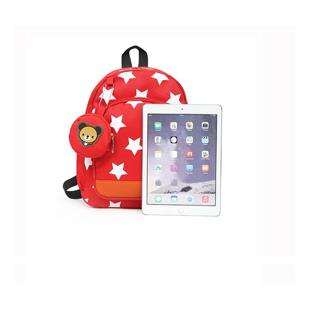 Teens Soccer Fan Backpack,Star Print With Cute Bear Coin Purse, Lightweight Stadium Bag For World Cup, Sports Events & School