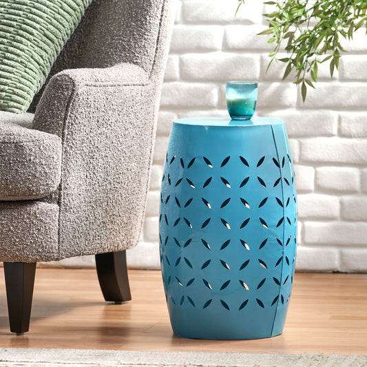 LILAC 12  Accent Side Table, Cylindrical Design End Table For Living Room, Family Room, Or Entryway, Industrial Style,Coffee Side Tables For Indoor Outdoor, Blue Color