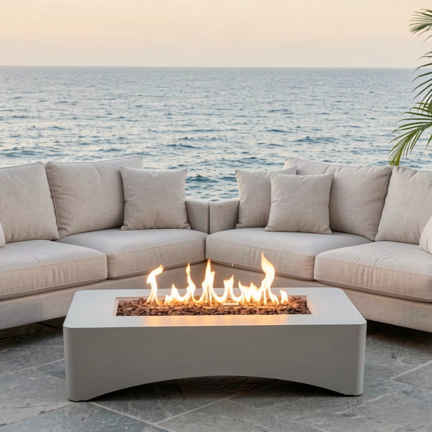 56 Propane Fire Pit Table Rectangular Outdoor Gas Fire Pit 50000 BTU Modern Minimalist Fire Table For Patio Backyard Deck,Concrete Firepit With Waterproof Cover Lava Rocks &Tank Seat Light Grey