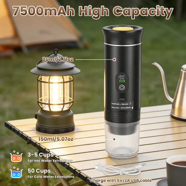 3-in-1 Portable Espresso Machine Cordless Self-Heating Coffee Maker With 7500mAh Battery 20Bar Pressure Anti-Dry Burn Fit For Ground Coffee&NS&DG Capsules For Camping Hiking RV Home Office