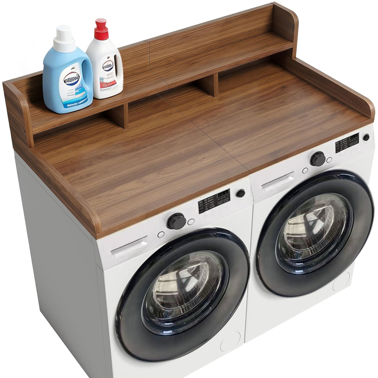 Washer Dryer Countertop With Non-slip Pads, Laundry Wood Shelf Topper With Edge, 54 Width X 27.5 Depth Double Layer Organizer For Washer And Dryer Laundry Hamper Counter Storage Organization DW