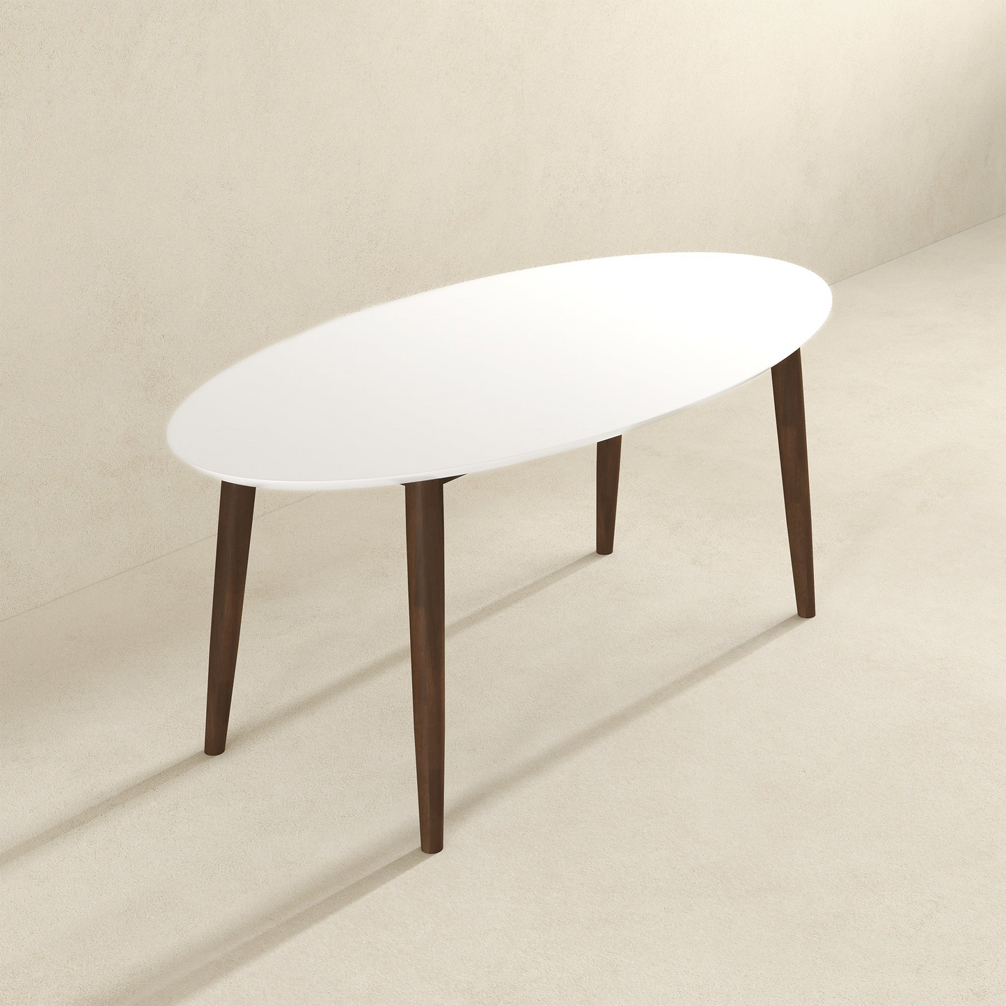 Ada Mid Century Modern Style Solid Wood White Top Oval Dining Table And 4 Side Chairs