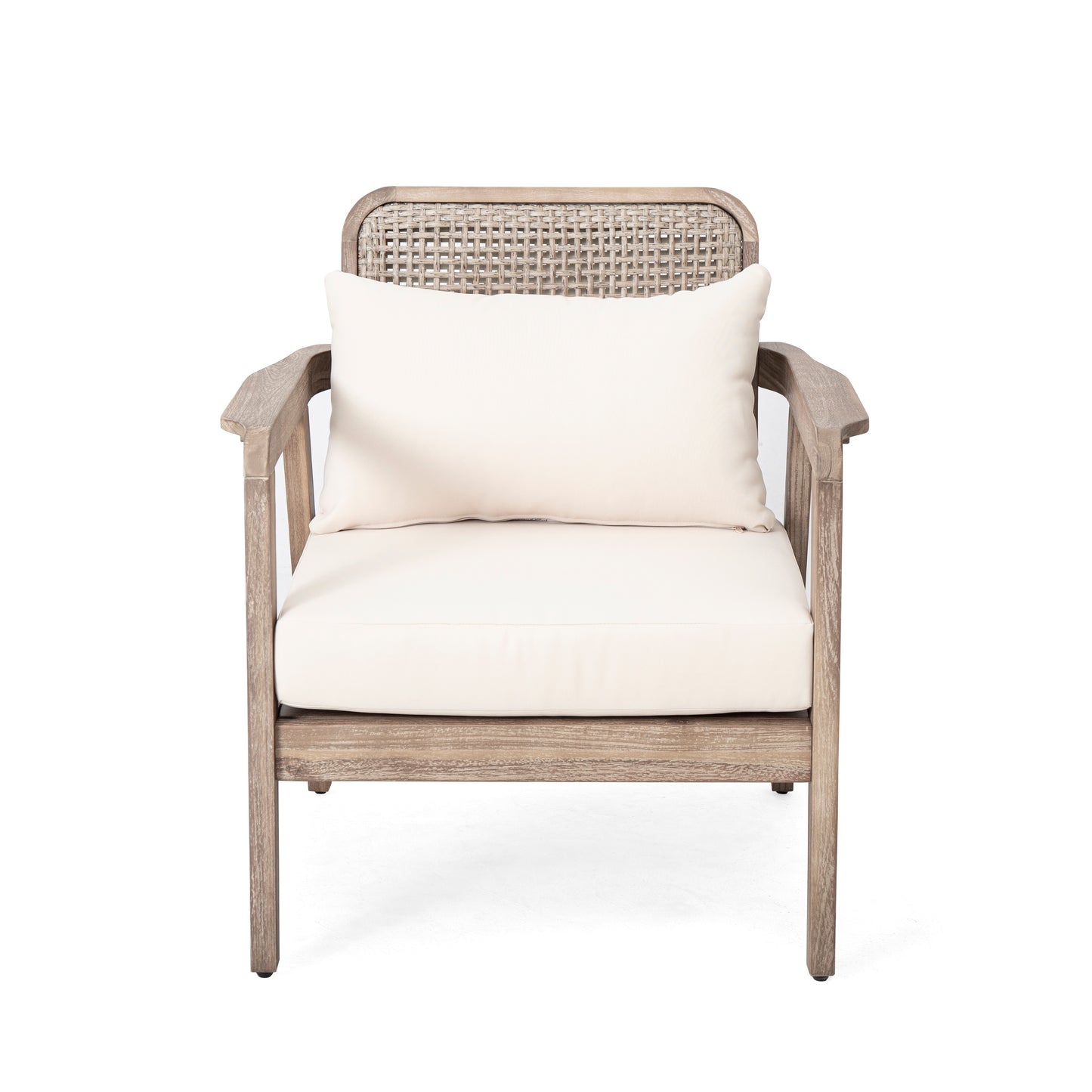 Outdoor Acacia Wood Patio Club Chair, Patio Furniture,Waterproof Thick Cushion Deep Seating For Porch, Garden, Backyard, Balcony, Weight Capacity 400lbs, Light Brown Finish, Cream Cushion