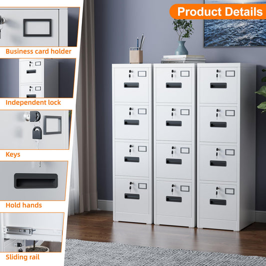 4 Drawer File Cabinet, Metal Vertical Office Filing Cabinet With 4 Drawers, Name Card Holder For A4 Letter,Legal Size, Assembly Required