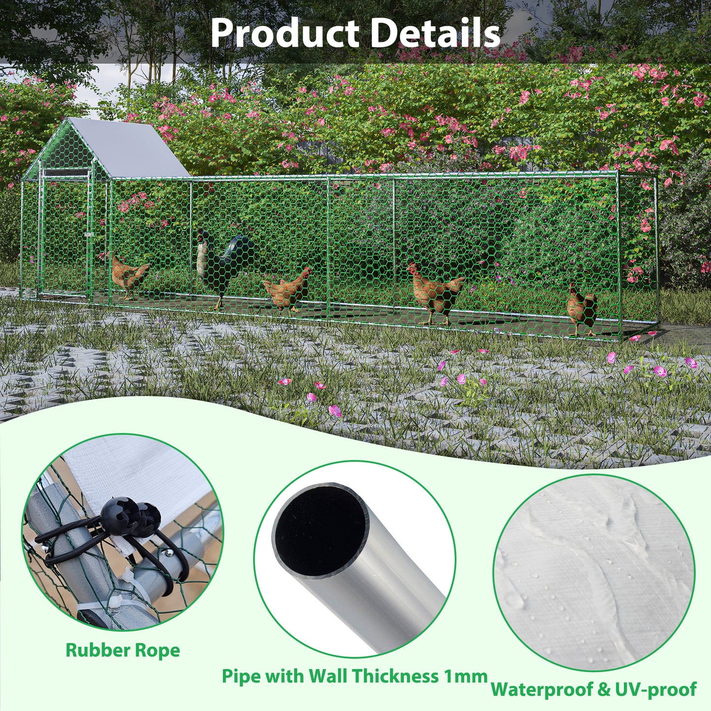 16x3FT Metal Chicken Coop Run Hen House Poultry Habitat Cage W Cover