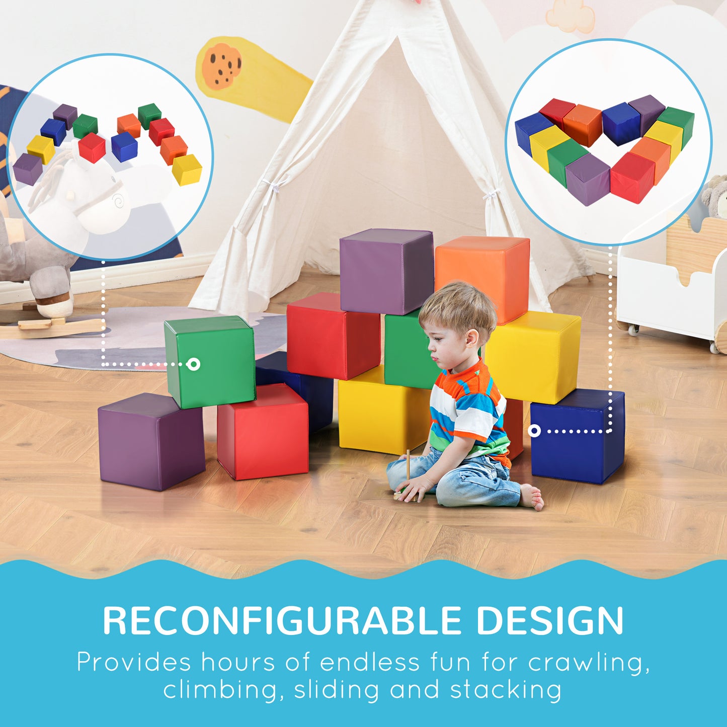 12 Piece Soft Play Blocks Soft Foam Toy For Toddler, Multi-Color