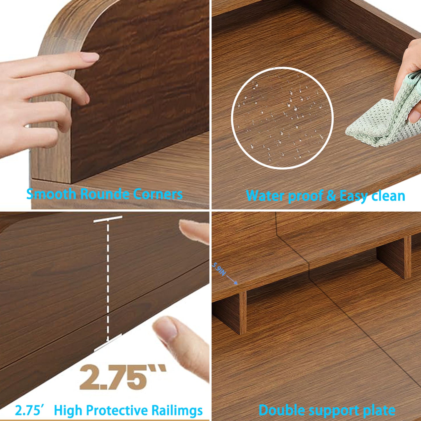 Washer Dryer Countertop With Non-slip Pads, Laundry Wood Shelf Topper With Edge, 54Width X 27.5 Depth Double Layer Organizer For Washer And Dryer Laundry Hamper Counter Storage Organization WALNUT